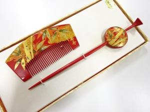 アンティーク　漆塗り蒔絵　櫛・簪セット